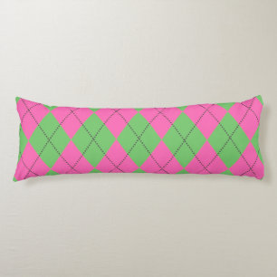 Neon Pink Green Diagonal Geometrisches Y2K-Muster Seitenschläferkissen