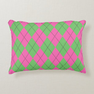 Neon Pink Green Raute Pattern Dekokissen