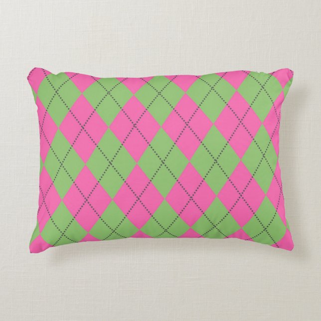 Neon Pink Green Raute Pattern Dekokissen (Vorderseite)
