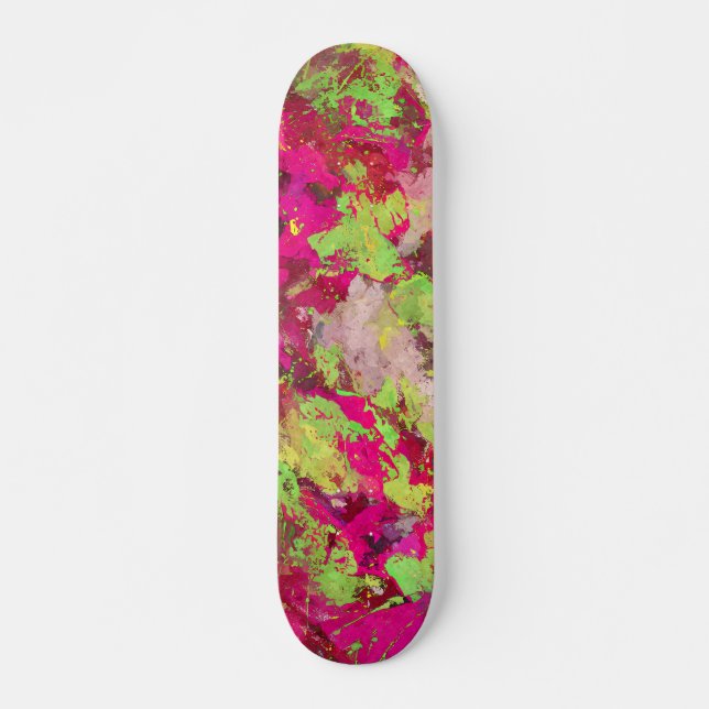 Neon Pink Grüne Grunge-Splatter Skateboard (Vorne)