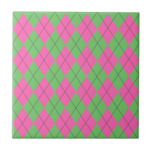 Neon-Pink-Grünes Argyle-Diamantmuster Fliese