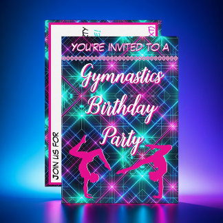 Neon Pink Gymnastik Glow Geburtstagsparty Einladung