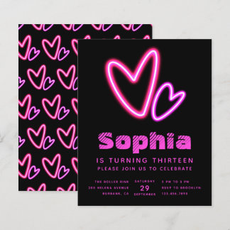 Neon Pink Hearts Budget Geburtstagsparty Einladung