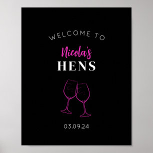 Neon Pink Hens Party Wein Begrüßungszeichen Plakat