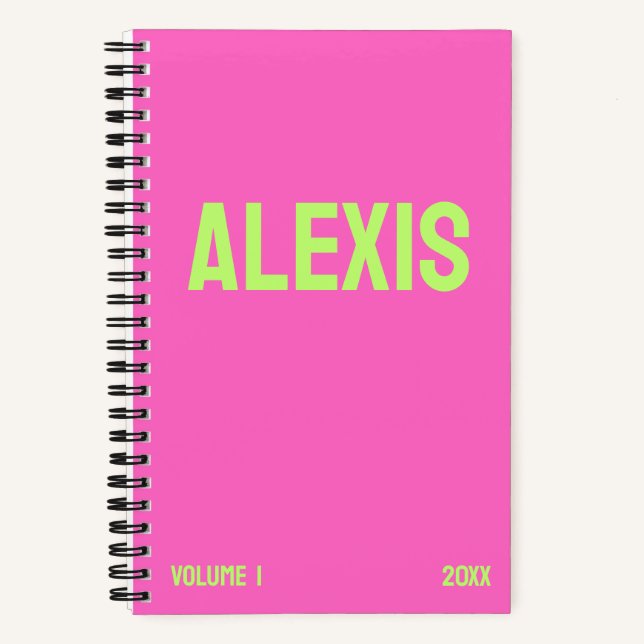 Neon Pink Jahr & Volume Journal Notizbuch (Vorderseite)