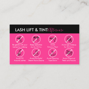 Neon Pink Lash Lift Tint Aftercare Instruktion Visitenkarte