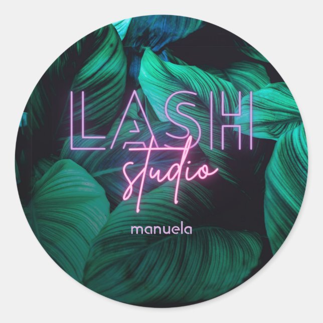 Neon Pink Lash Studio Beruflich Business Runder Aufkleber (Vorderseite)