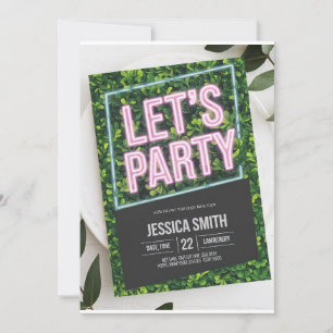 Neon Pink "Let's Party" Boxwood Einladung zum Gebu