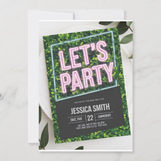 Neon Pink "Let's Party" Boxwood Einladung zum Gebu