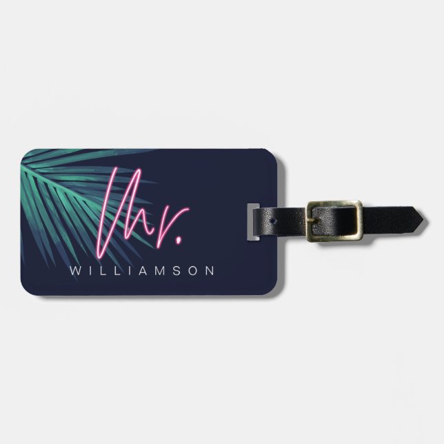 Neon Pink Liebe Neon Pink Herr Tropical & Monogram Gepäckanhänger (Vorderseite horizontal)