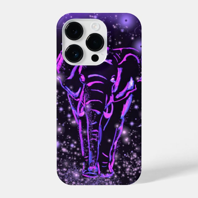 Neon Pink Lila Elephant iPhone Case iPhone 14 Pro Hülle (Rückseite)