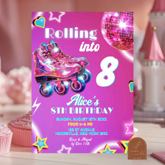 Neon Pink Lila Girl Skate Diskothek Ball Geburtsta Einladung