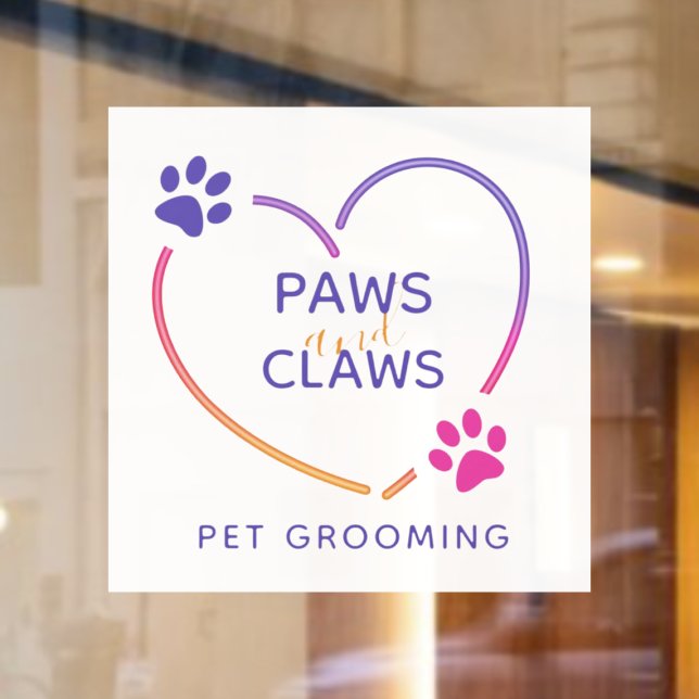Neon Pink Lila Pet Grooming Business Fensteraufkleber (Von Creator hochgeladen)