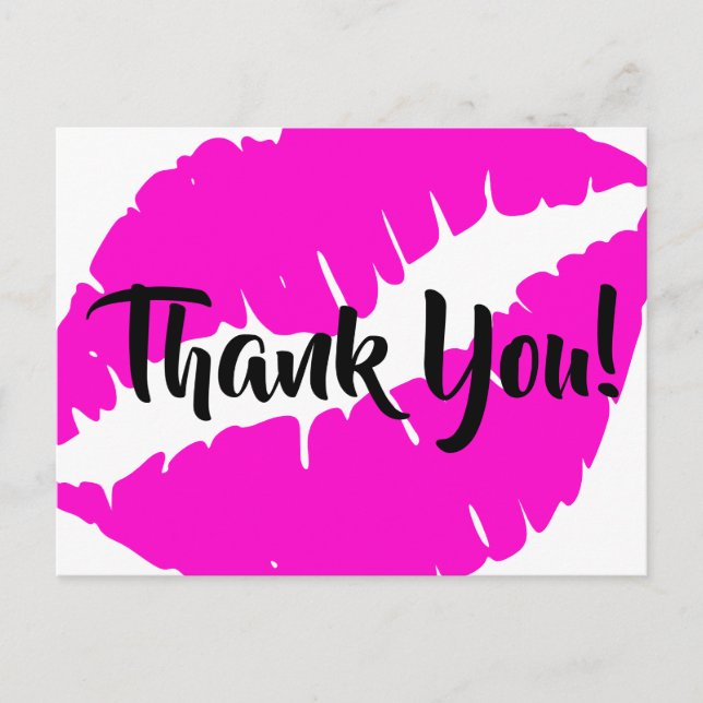 Neon Pink Lipstick Big Kiss Danke Postkarte (Vorderseite)
