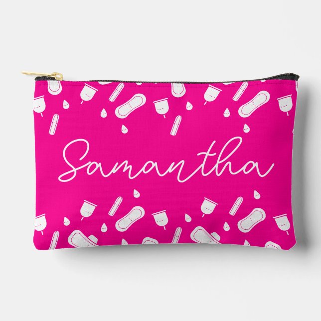 Neon Pink Menstrual Pad Muster Name Erster Zeitrau Zubehörtasche (Vorderseite)