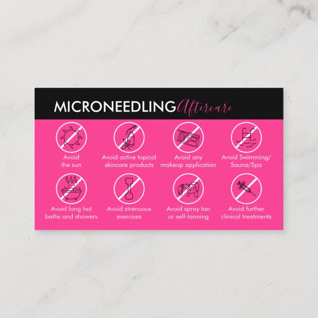 Neon Pink Microneedling Aftercare Postinstruktion Visitenkarte (Rückseite)