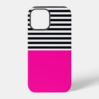 Neon Pink mit schwarzen und weißen Streifen iPhone 12 Hülle