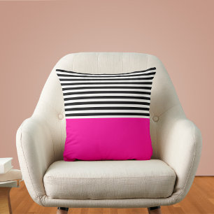 Neon Pink mit schwarzen und weißen Streifen Kissen
