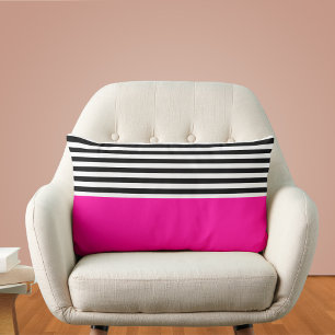 Neon Pink mit schwarzen und weißen Streifen Lendenkissen