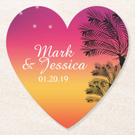 Neon Pink Ombre Tropical Tree Sunset Beach Untersetzer