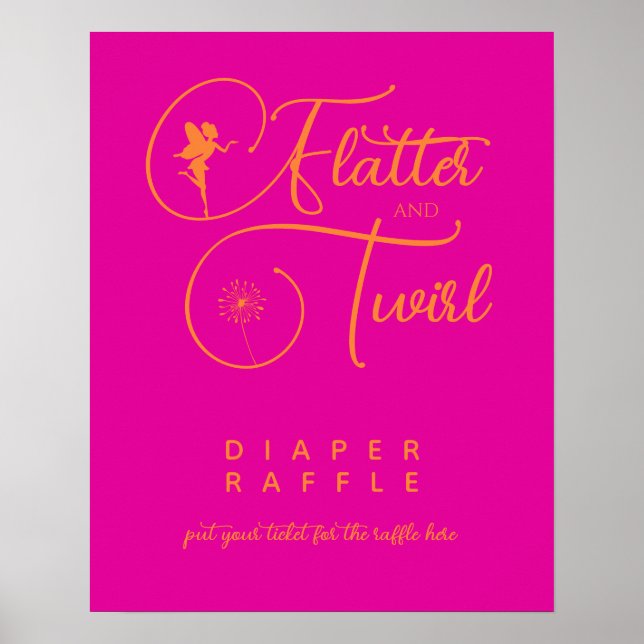 Neon Pink Orange Minimalistisch Fairy Diaper Raffe Poster (Vorne)