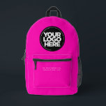 Neon Pink | Personalisiertes Firmenlogo und Text Bedruckter Rucksack<br><div class="desc">Neon Pink | Personalisiertes Niedliches trendy Corporate Logo und Text Moderner Business-Buchsdruck</div>