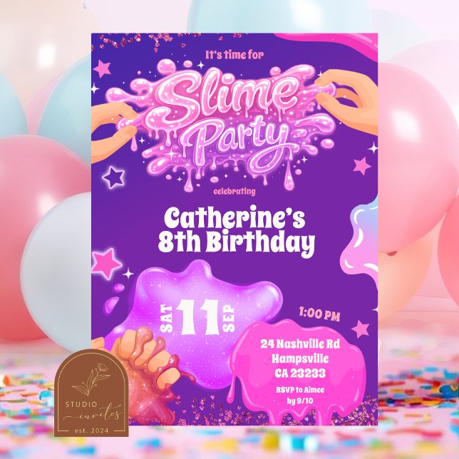Neon Pink Purple Slime Birthday Invitation Einladung (Von Creator hochgeladen)