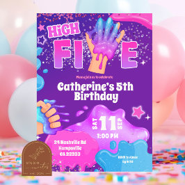 Neon Pink Purple Slime High Five Birthday Invitati Einladung
