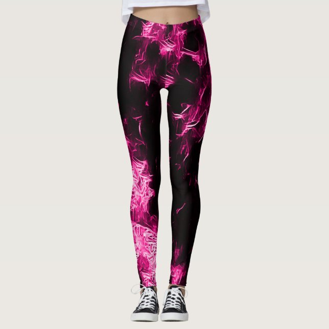 Neon Pink Rave Star Leggings (Vorderseite)