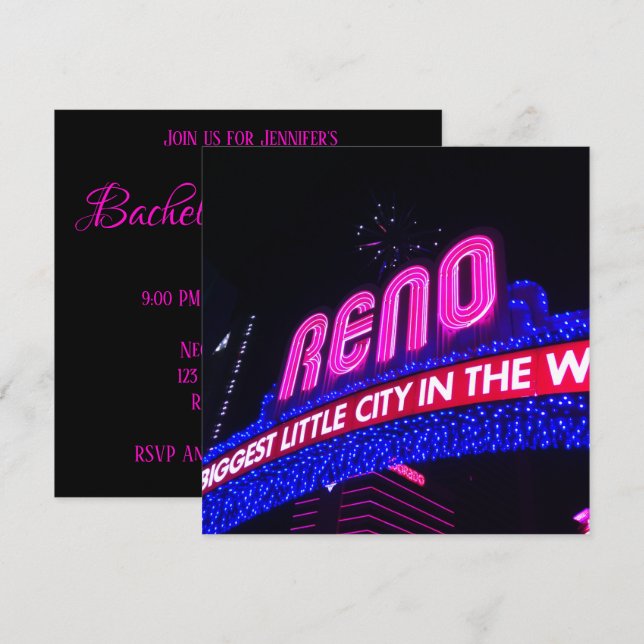 Neon Pink Reno Arch Foto Junggeselinnen-Abschied Einladung (Vorne/Hinten)