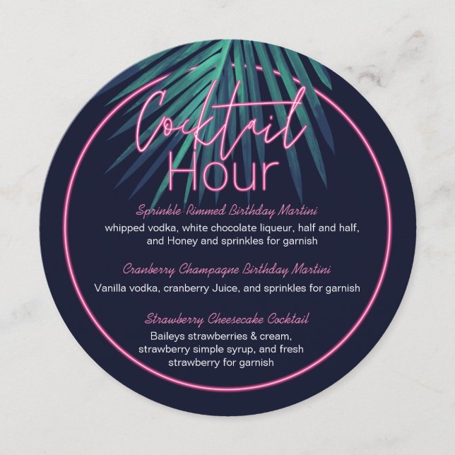 Neon Pink Retro Cocktail aus der elektrischen Lieb Menükarte (Vorderseite)