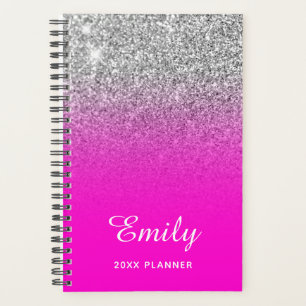 Neon Pink Silver Glitzer Ombre Name Planer