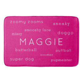 Neon Pink Soft Flat Dog Name + Nickname Badematte