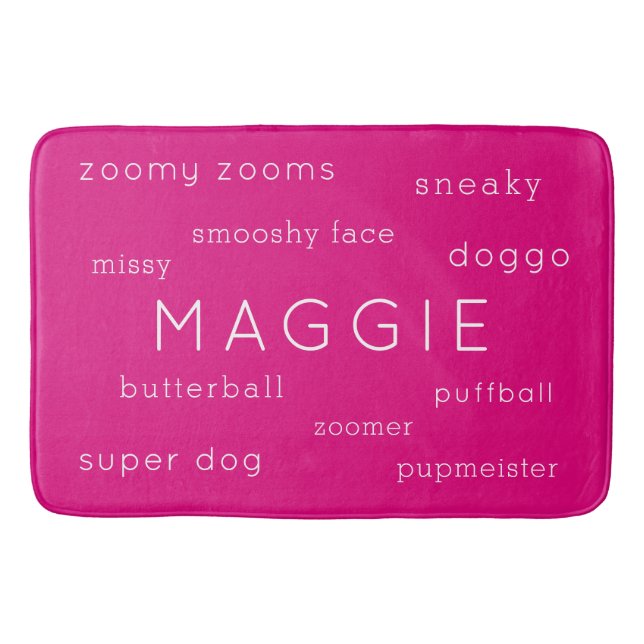 Neon Pink Soft Flat Dog Name + Nickname Badematte (Vorderseite)