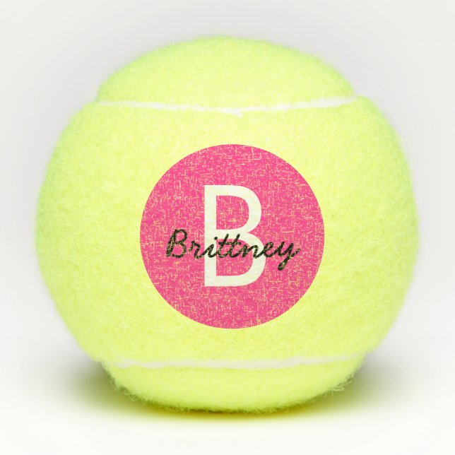 Neon Pink Super Girly Individuelle Name Tennisbälle (Vorderseite)