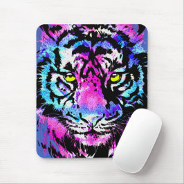 Neon Pink Tiger Head Portrait - Tiger Mouse Pad Mousepad