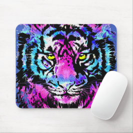 Neon Pink Tiger Head Portrait - Tiger Mouse Pad Mousepad