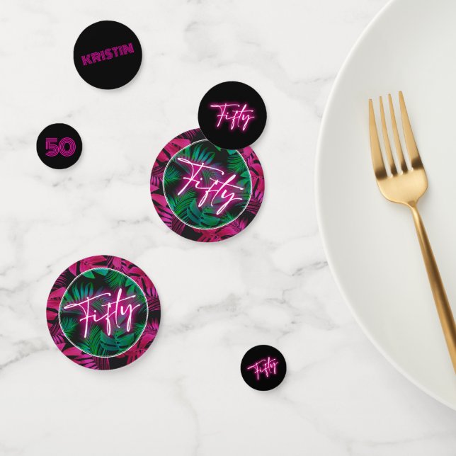 Neon Pink Tropical 50. Geburtstag Konfetti (Gruppe)