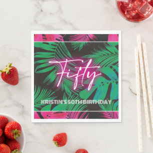 Neon Pink Tropical 50. Geburtstag Serviette