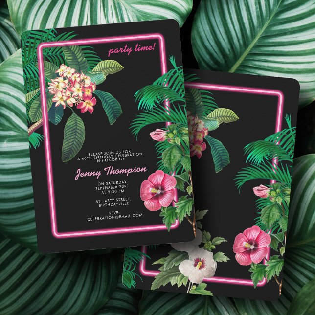 Neon Pink Tropical Botanicals Birthday Party Einladung (Neon Pink Tropical Botanicals Birthday Party Invitation)