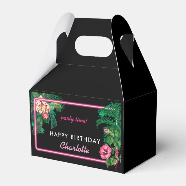 Neon Pink Tropical Botanicals Geburtstagsparty Geschenkschachtel (Vorderseite)