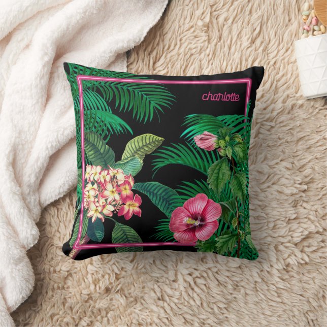 Neon Pink Tropical Botanicals Monogramm Kissen (Decke)