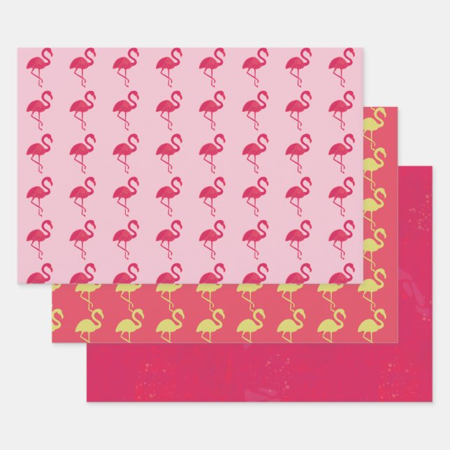 Neon Pink Tropical Flamingo Geschenkpapier Set (Set)