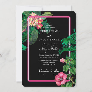 Neon Pink Tropical Retro Botanicals Hochzeit Einladung