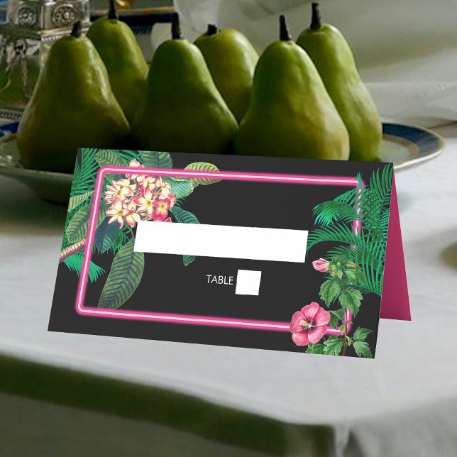 Neon Pink Tropical Retro Botanicals Hochzeit Platzkarte (Neon Pink Tropical Retro Botanicals Wedding Place Card)