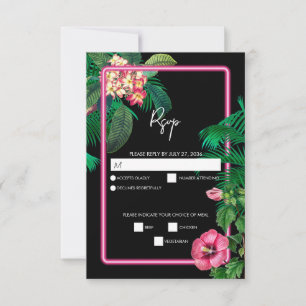 Neon Pink Tropical Retro Botanicals Hochzeit RSVP Karte