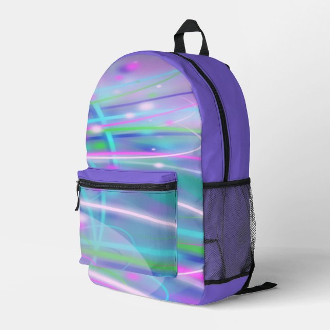 Neon Pink Türkis Lila Abstrakt Bedruckter Rucksack (Rückseitige Ecke Rechts)