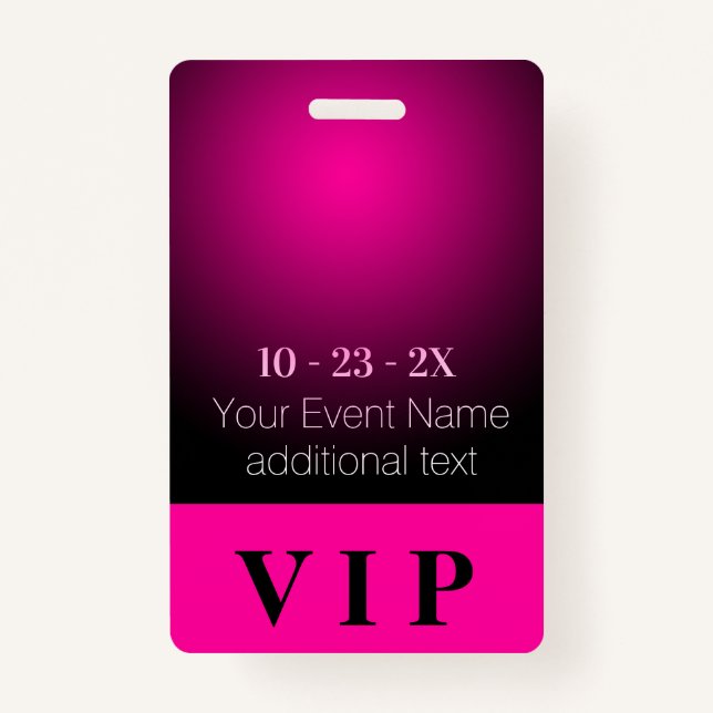 Neon Pink und Black Gradient VIP-Ereignis Ausweis (Vorderseite)