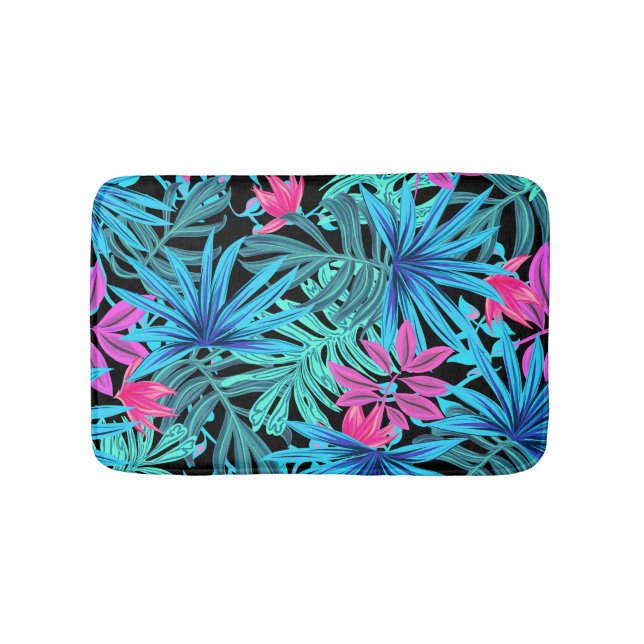 Neon Pink und Blue Tropical Pflanze Muster Bath Ma Badematte (Vorderseite)