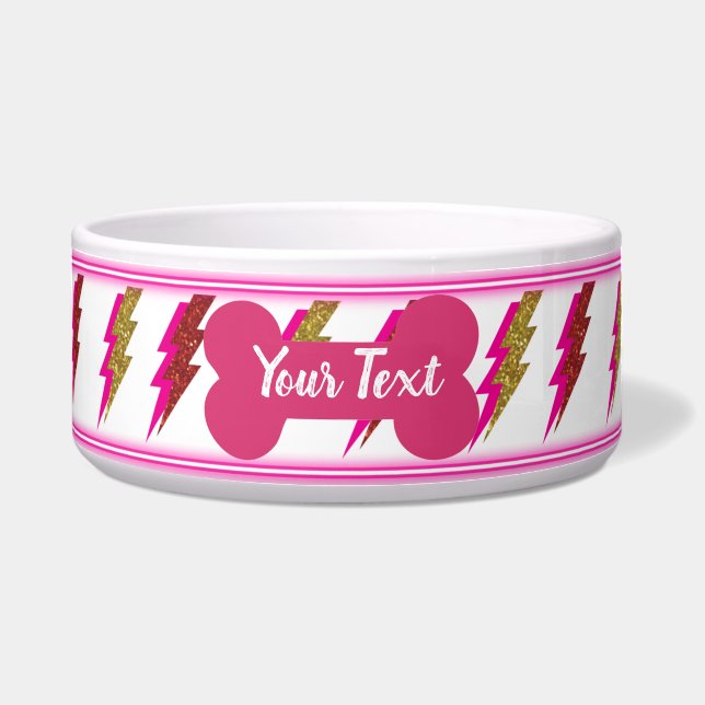 Neon Pink und Gold Blitz Fett Glitzer Pet Bowl Napf (Vorderseite)
